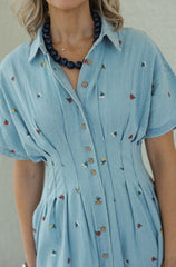Karlie Denim Floral Embroidered Maxi Dress
