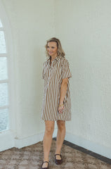 Karlie Brown and White Stripe Shirt Dress