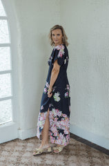 Jade Melody Tam Rosettes Border Cinched Waist Maxi Dress