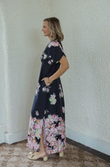 Jade Melody Tam Rosettes Border Cinched Waist Maxi Dress