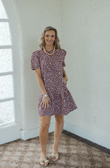 Joy*Joy Blushing Leopard Short Sleeve Flounce Dress