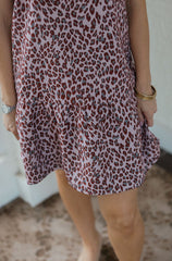Joy*Joy Blushing Leopard Short Sleeve Flounce Dress