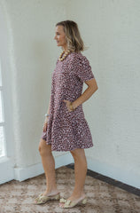 Joy*Joy Blushing Leopard Short Sleeve Flounce Dress