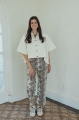 The Makenzie White Denim Button Up Top