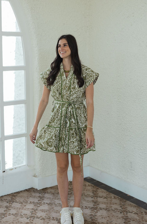 The Livy Green Paisley Tie Waist Dress