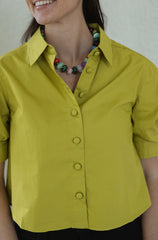 Karlie Solid Poplin Puff Sleeve Top in Citron
