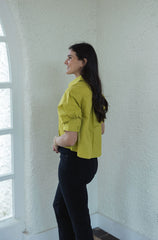 Karlie Solid Poplin Puff Sleeve Top in Citron
