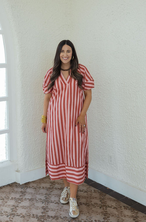 Karlie Stripe V-Neck Signature Maxi Dress