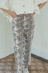 Entro Snakeskin Cropped Flare Jeans