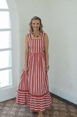 Karlie Stripe Tie Back Cami Maxi Dress in Burgundy