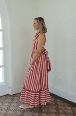 Karlie Stripe Tie Back Cami Maxi Dress in Burgundy