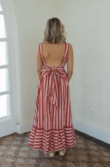 Karlie Stripe Tie Back Cami Maxi Dress in Burgundy