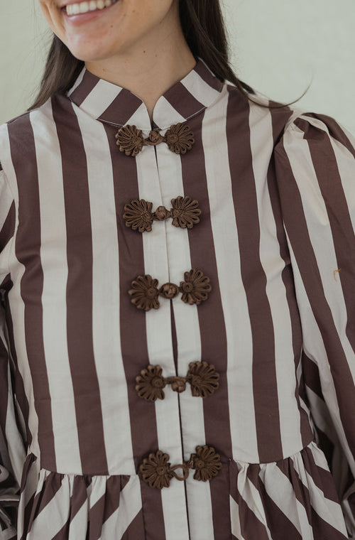 Entro Brown and White Stripe Peplum Top