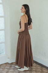 Karlie Smocked Top Maxi Dress in Chocolate Brown