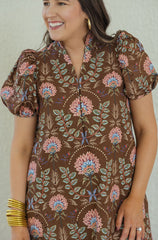 Entro Brown Floral Eyelet Midi Dress