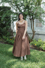 Karlie Smocked Top Maxi Dress in Chocolate Brown