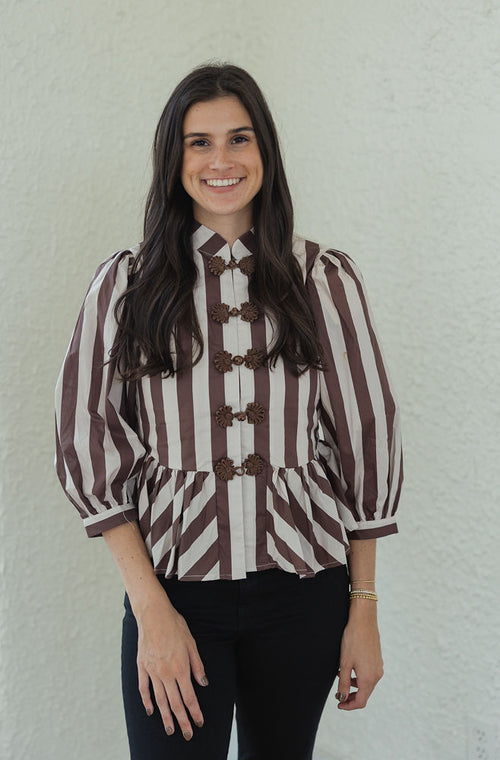 Entro Brown and White Stripe Peplum Top