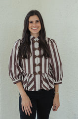 Entro Brown and White Stripe Peplum Top