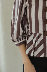 Entro Brown and White Stripe Peplum Top
