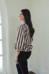 Entro Brown and White Stripe Peplum Top