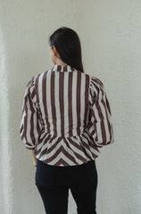 Entro Brown and White Stripe Peplum Top