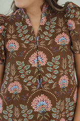 Entro Brown Floral Eyelet Midi Dress