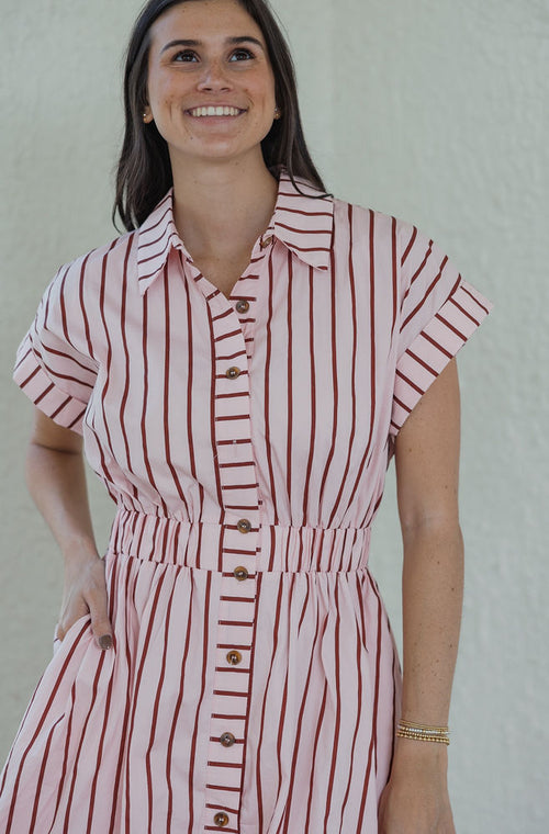 Entro Pink Stripe Cinched Waist Mini Dress