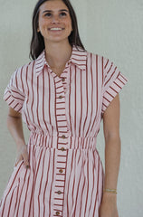 Entro Pink Stripe Cinched Waist Mini Dress
