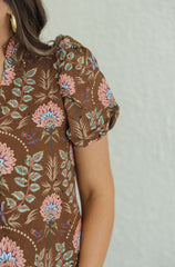 Entro Brown Floral Eyelet Midi Dress