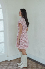 Entro Pink Stripe Cinched Waist Mini Dress