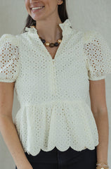 Entro Cream Eyelet Puff Sleeve Top