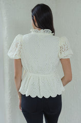 Entro Cream Eyelet Puff Sleeve Top