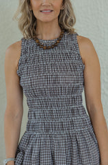 Karlie Brown Check Smocked Sleeveless Dress