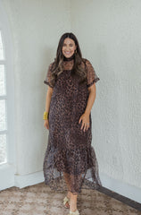 Entro Cheetah Maxi Slip Dress in Brown