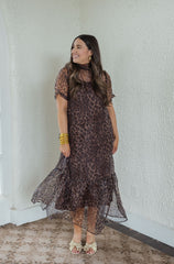 Entro Cheetah Maxi Slip Dress in Brown