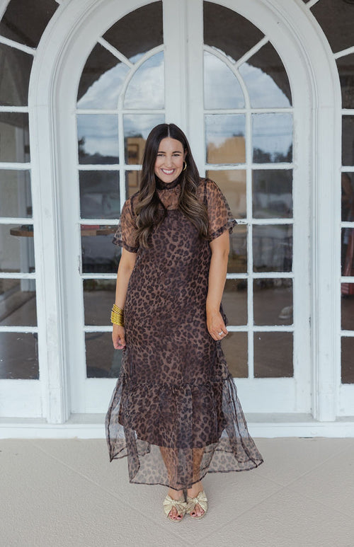 Entro Cheetah Maxi Slip Dress in Brown