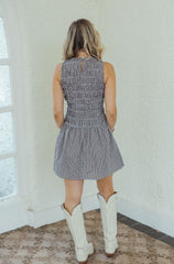 Karlie Brown Check Smocked Sleeveless Dress