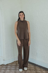 Karlie Mock Neck Scuba Top in Brown