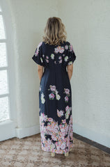 Jade Melody Tam Rosettes Border Cinched Waist Maxi Dress