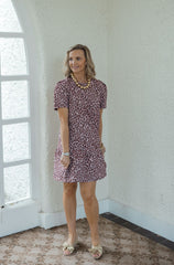 Joy*Joy Blushing Leopard Short Sleeve Flounce Dress