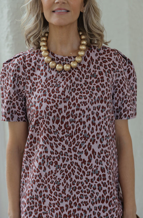 Joy*Joy Blushing Leopard Short Sleeve Flounce Dress