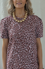 Joy*Joy Blushing Leopard Short Sleeve Flounce Dress