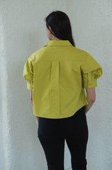 Karlie Solid Poplin Puff Sleeve Top in Citron