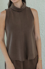 Karlie Mock Neck Scuba Top in Brown