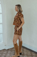 Entro Brown Floral Wrap Skort