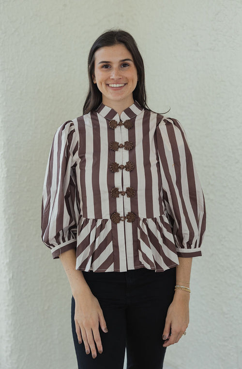 Entro Brown and White Stripe Peplum Top