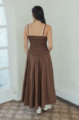 Karlie Smocked Top Maxi Dress in Chocolate Brown