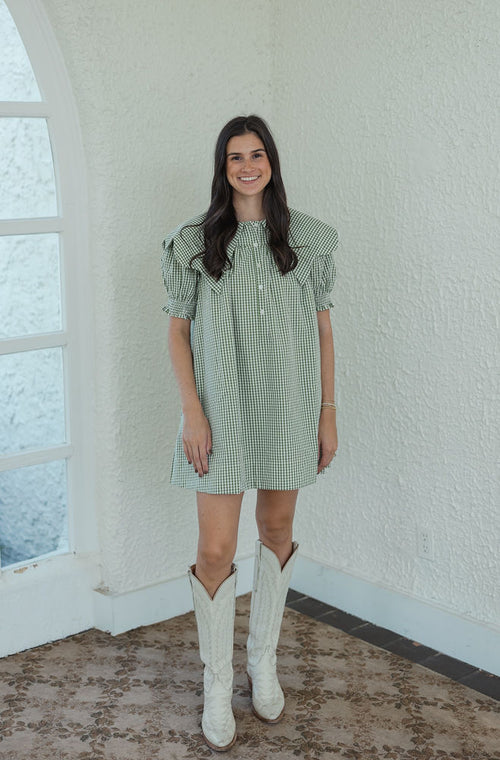 Karlie Check Novelty Collar Dress in Citron