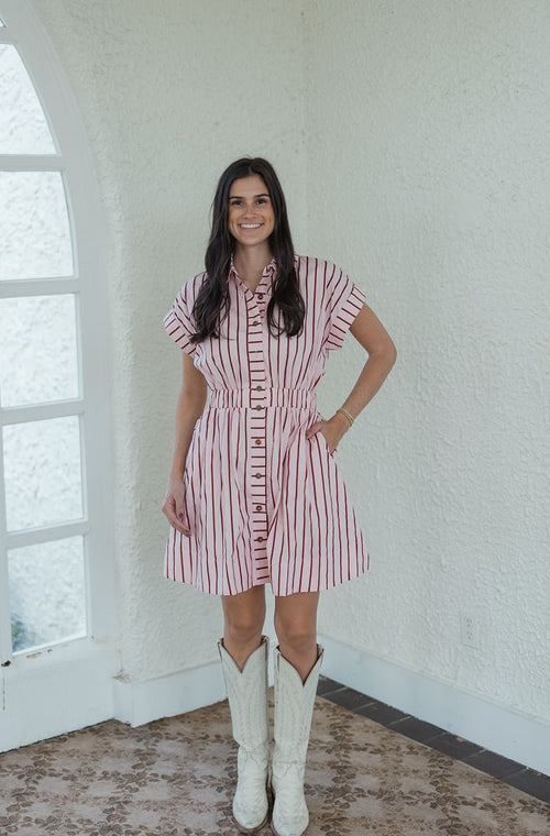 Entro Pink Stripe Cinched Waist Mini Dress