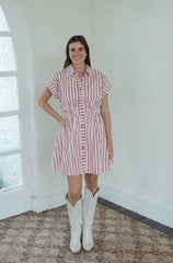 Entro Pink Stripe Cinched Waist Mini Dress